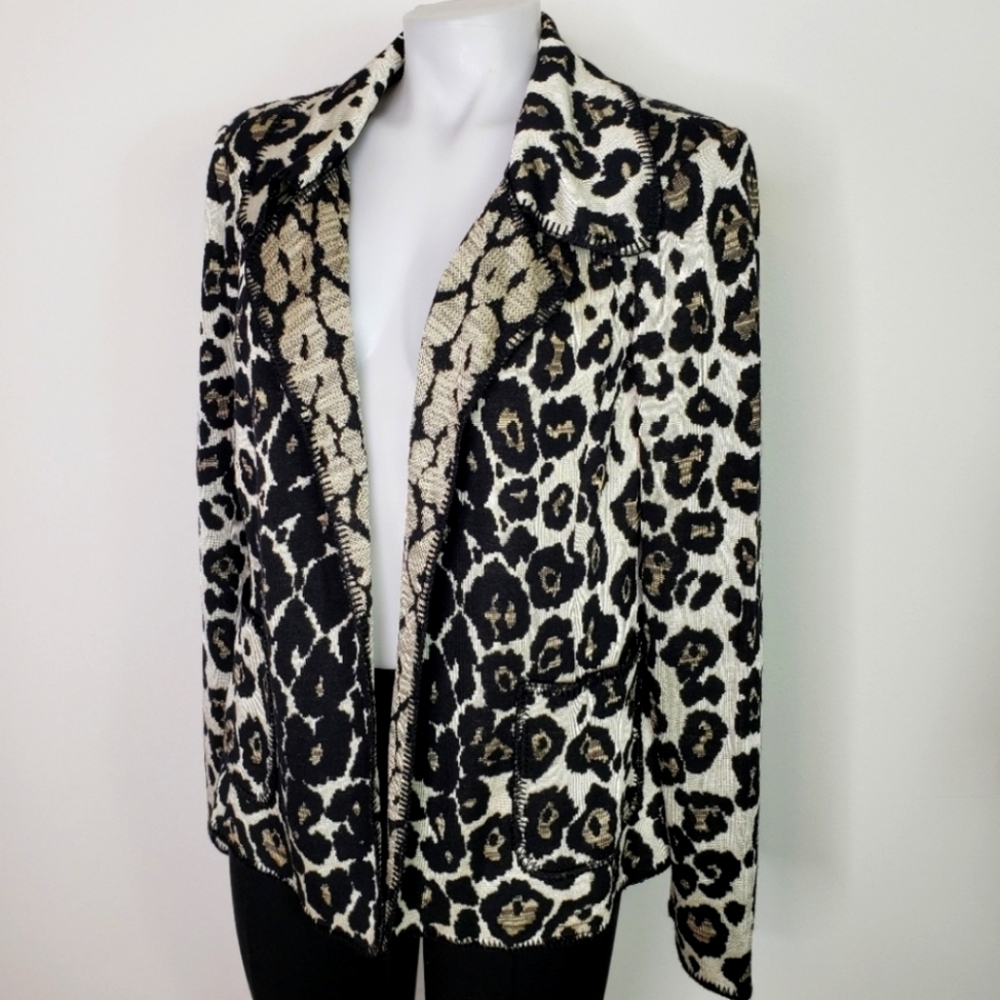 St John leopard cheetah open front sweater cardi